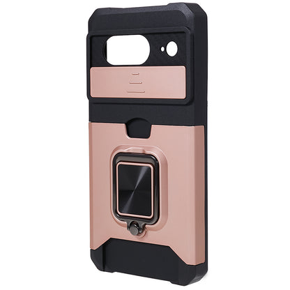For Google Pixel 8 Card Holder Kickstand Phone Case Slide Lens Protection PC+TPU Phone Cover