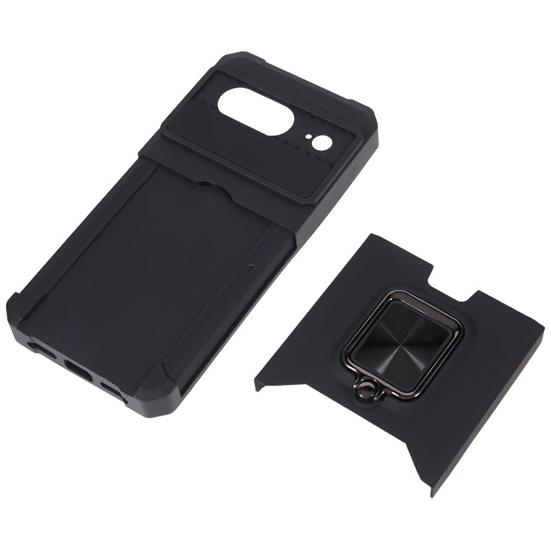 For Google Pixel 8 Card Holder Kickstand Phone Case Slide Lens Protection PC+TPU Phone Cover