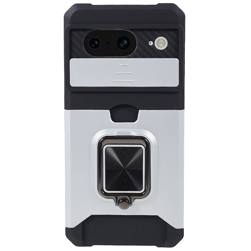 For Google Pixel 8 Card Holder Kickstand Phone Case Slide Lens Protection PC+TPU Phone Cover