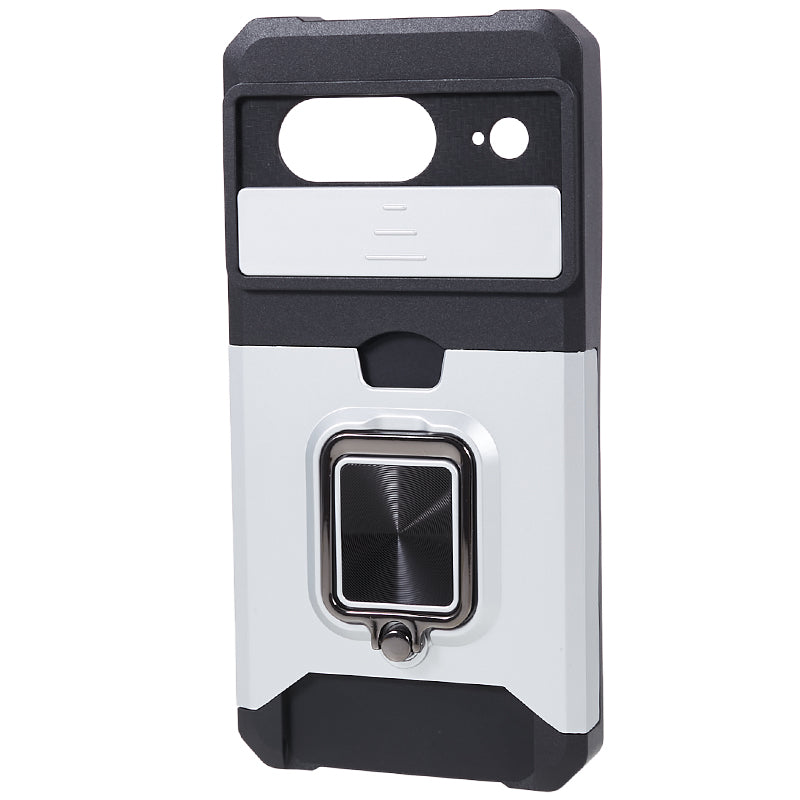 For Google Pixel 8 Card Holder Kickstand Phone Case Slide Lens Protection PC+TPU Phone Cover