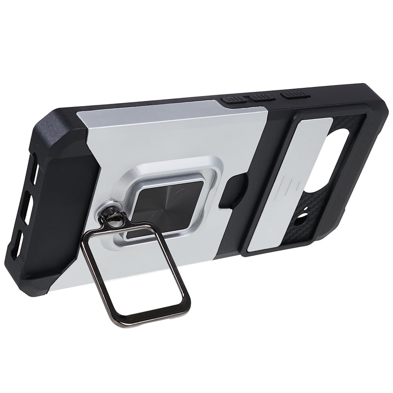 For Google Pixel 8 Card Holder Kickstand Phone Case Slide Lens Protection PC+TPU Phone Cover