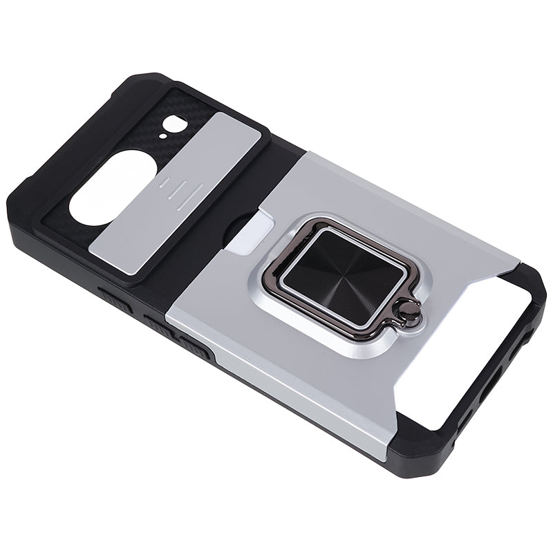 For Google Pixel 8 Card Holder Kickstand Phone Case Slide Lens Protection PC+TPU Phone Cover