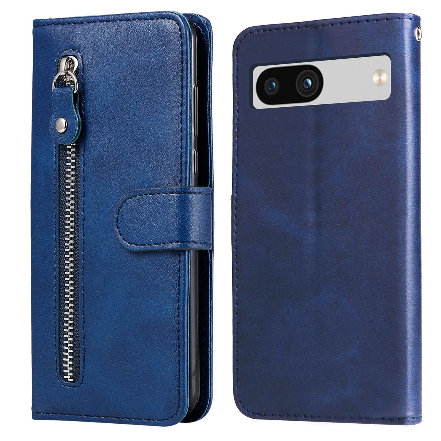 For Google Pixel 7a Calf Texture Leather Phone Case Zipper Pocket Wallet Flip Stand Cover