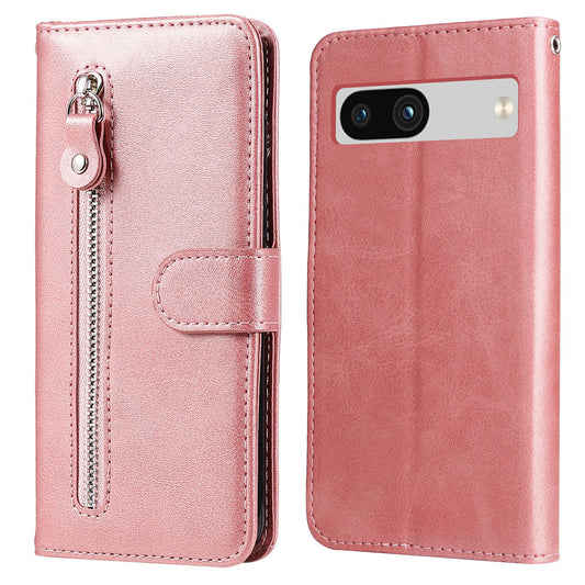 For Google Pixel 7a Calf Texture Leather Phone Case Zipper Pocket Wallet Flip Stand Cover