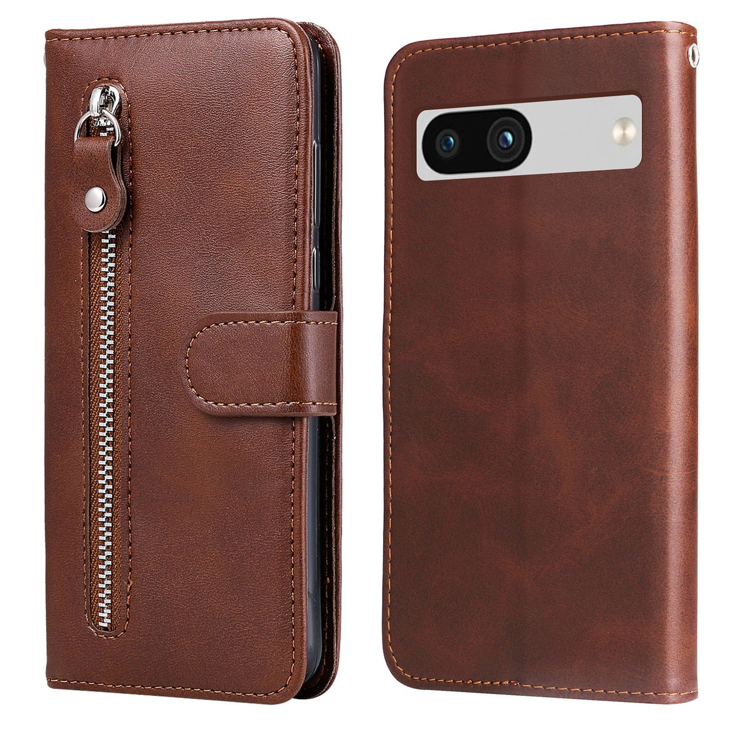 For Google Pixel 7a Calf Texture Leather Phone Case Zipper Pocket Wallet Flip Stand Cover