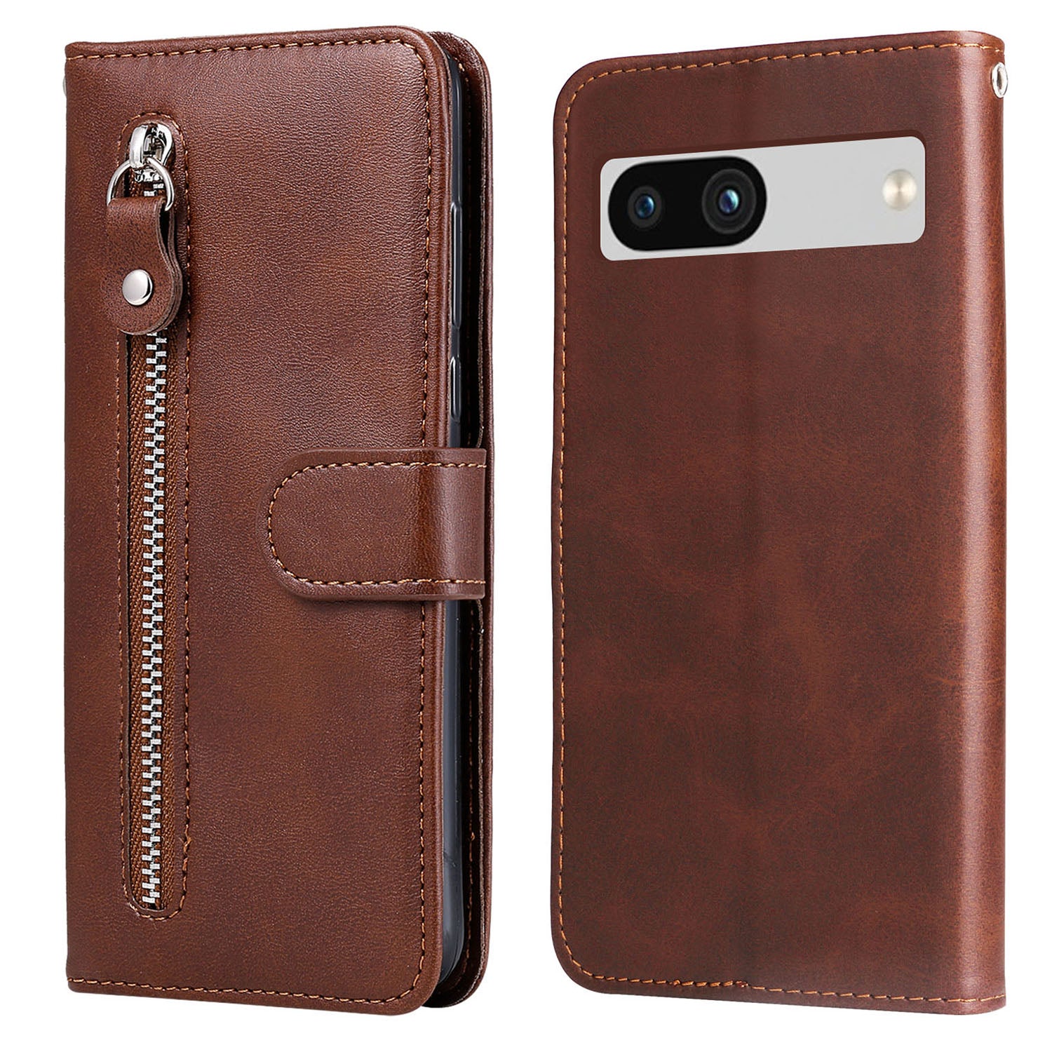 For Google Pixel 7a Calf Texture Leather Phone Case Zipper Pocket Wallet Flip Stand Cover