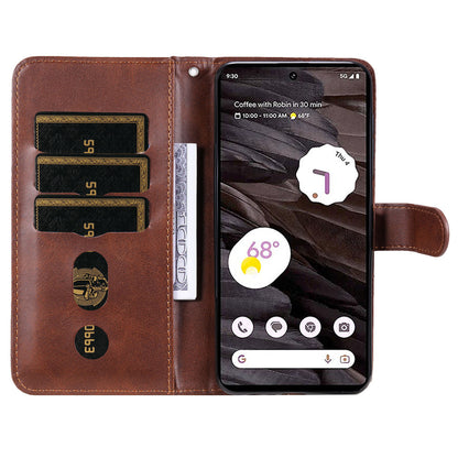 For Google Pixel 7a Calf Texture Leather Phone Case Zipper Pocket Wallet Flip Stand Cover