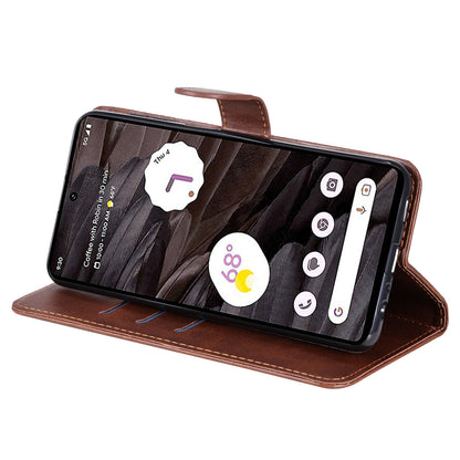 For Google Pixel 7a Calf Texture Leather Phone Case Zipper Pocket Wallet Flip Stand Cover