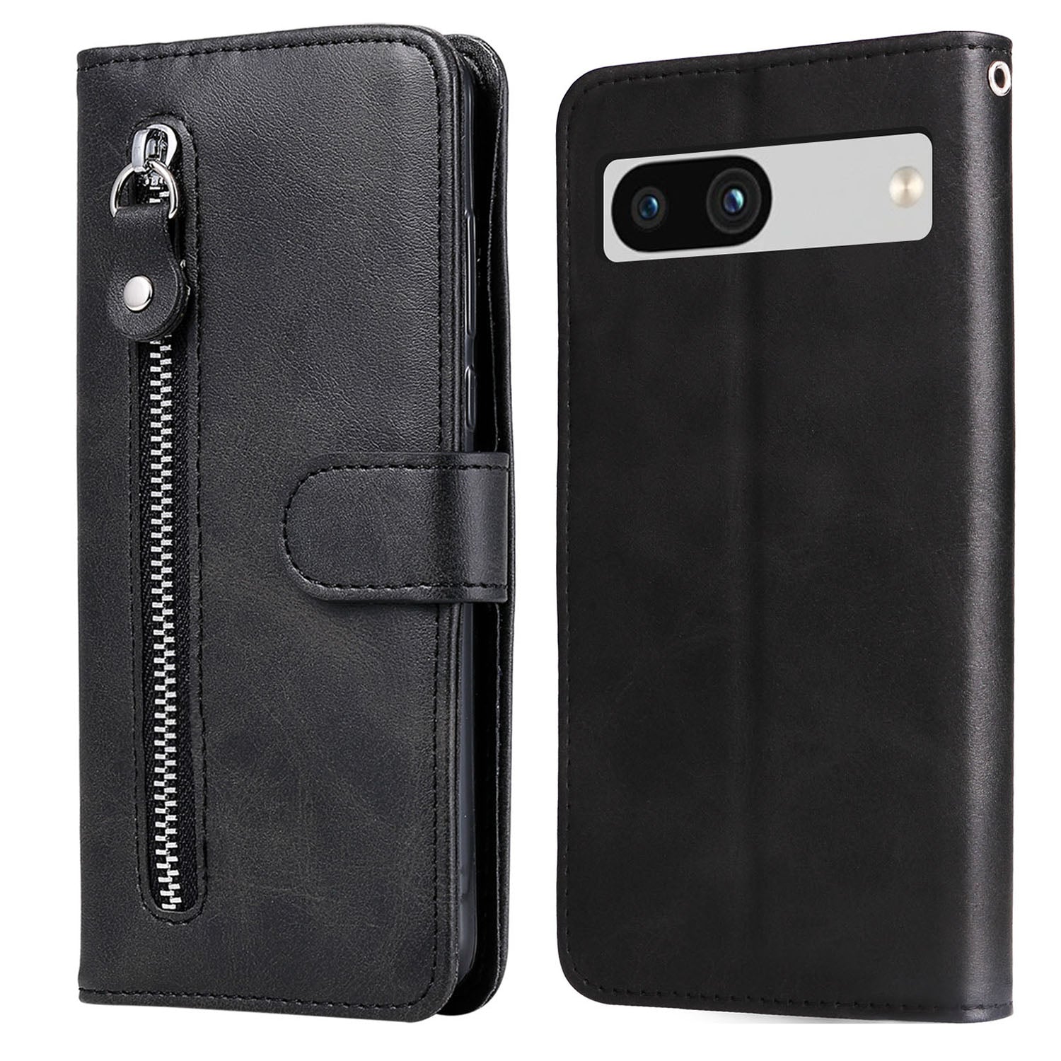 For Google Pixel 7a Calf Texture Leather Phone Case Zipper Pocket Wallet Flip Stand Cover