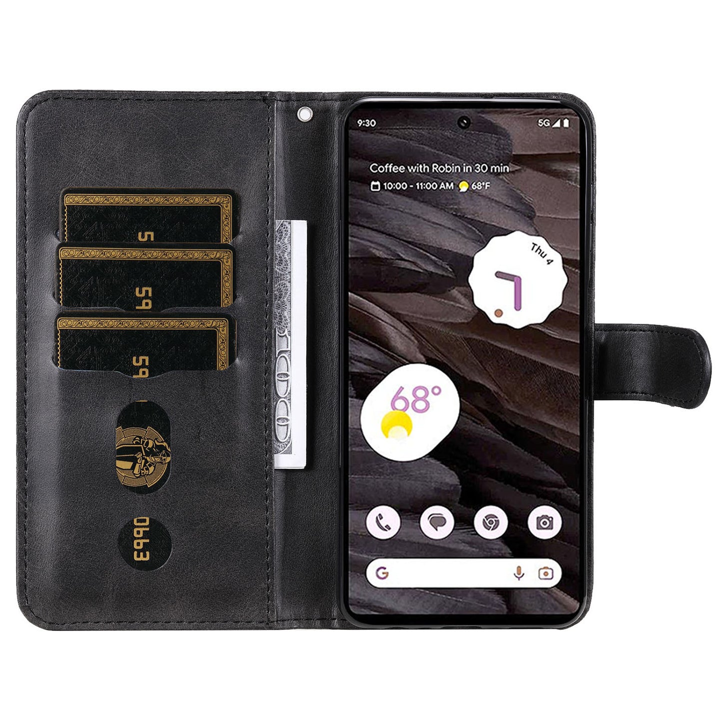 For Google Pixel 7a Calf Texture Leather Phone Case Zipper Pocket Wallet Flip Stand Cover