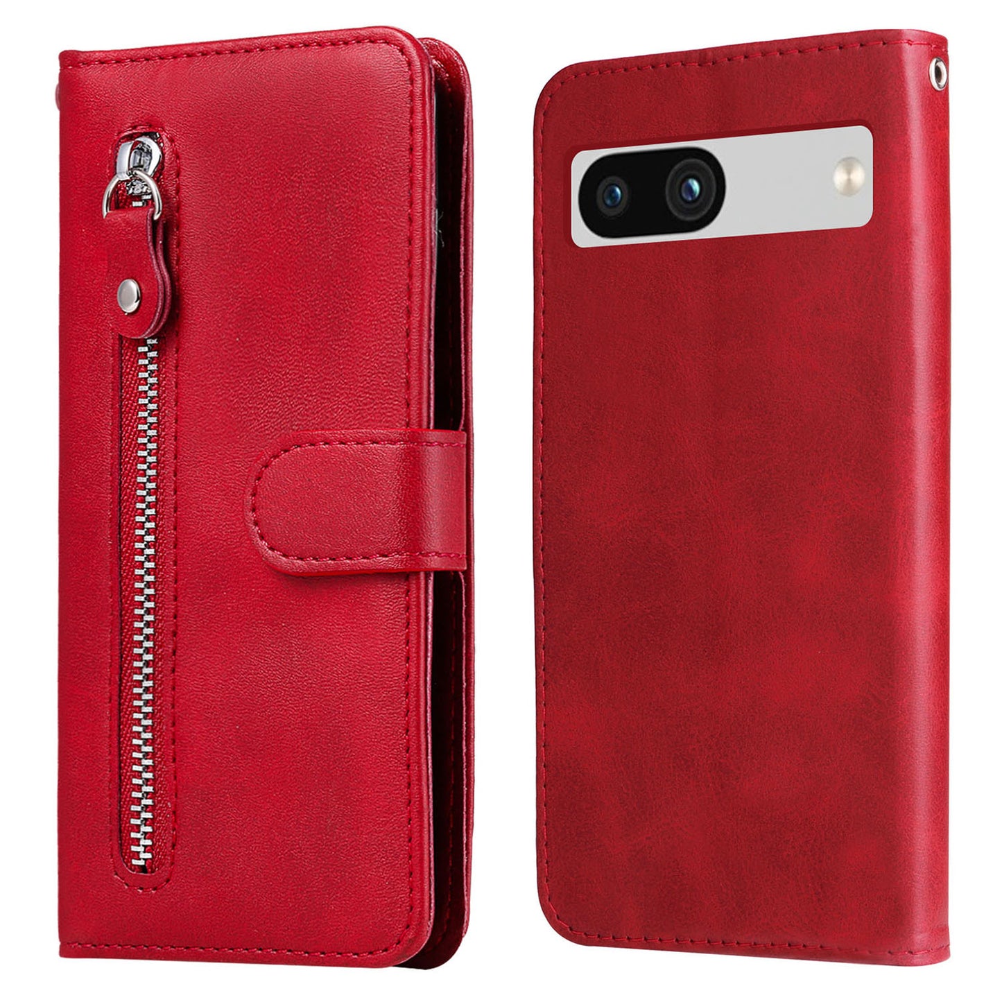 For Google Pixel 7a Calf Texture Leather Phone Case Zipper Pocket Wallet Flip Stand Cover