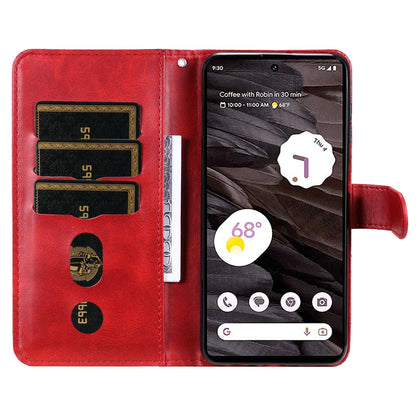 For Google Pixel 7a Calf Texture Leather Phone Case Zipper Pocket Wallet Flip Stand Cover