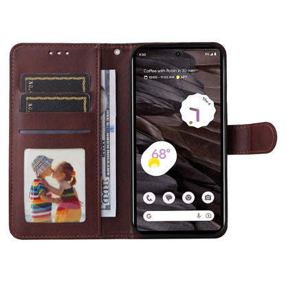 For Google Pixel 7a Cell Phone Cover Calf Texture PU Leather Wallet Stand Case with Strap