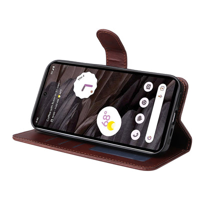 For Google Pixel 7a Cell Phone Cover Calf Texture PU Leather Wallet Stand Case with Strap