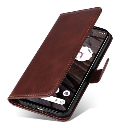 For Google Pixel 7a Cell Phone Cover Calf Texture PU Leather Wallet Stand Case with Strap