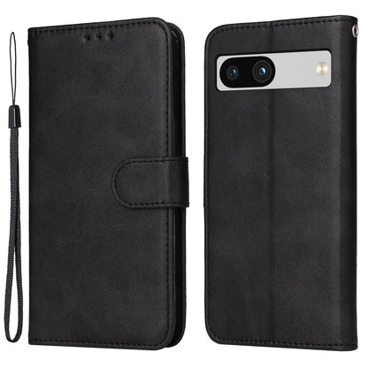For Google Pixel 7a Cell Phone Cover Calf Texture PU Leather Wallet Stand Case with Strap