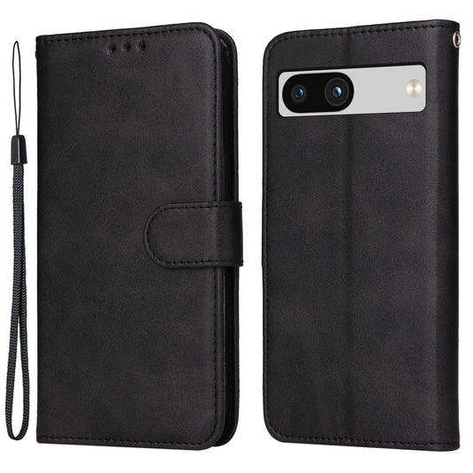 For Google Pixel 7a Cell Phone Cover Calf Texture PU Leather Wallet Stand Case with Strap
