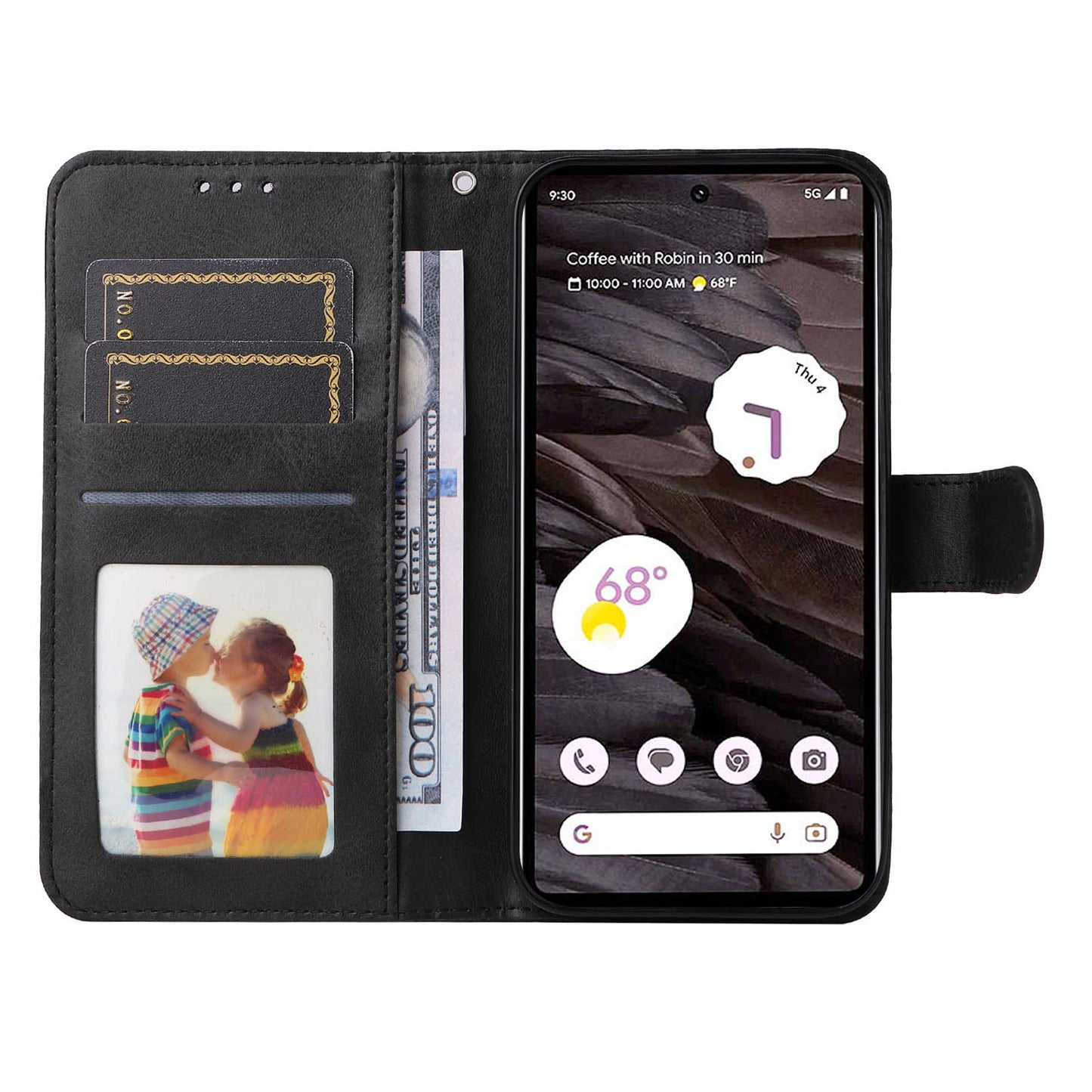 For Google Pixel 7a Cell Phone Cover Calf Texture PU Leather Wallet Stand Case with Strap