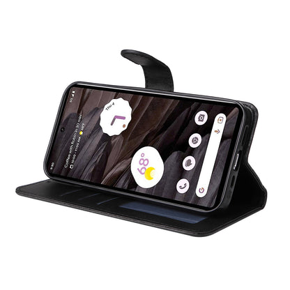 For Google Pixel 7a Cell Phone Cover Calf Texture PU Leather Wallet Stand Case with Strap
