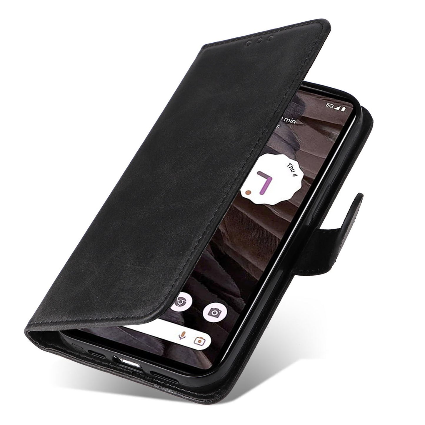 For Google Pixel 7a Cell Phone Cover Calf Texture PU Leather Wallet Stand Case with Strap