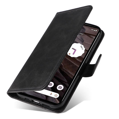 For Google Pixel 7a Cell Phone Cover Calf Texture PU Leather Wallet Stand Case with Strap