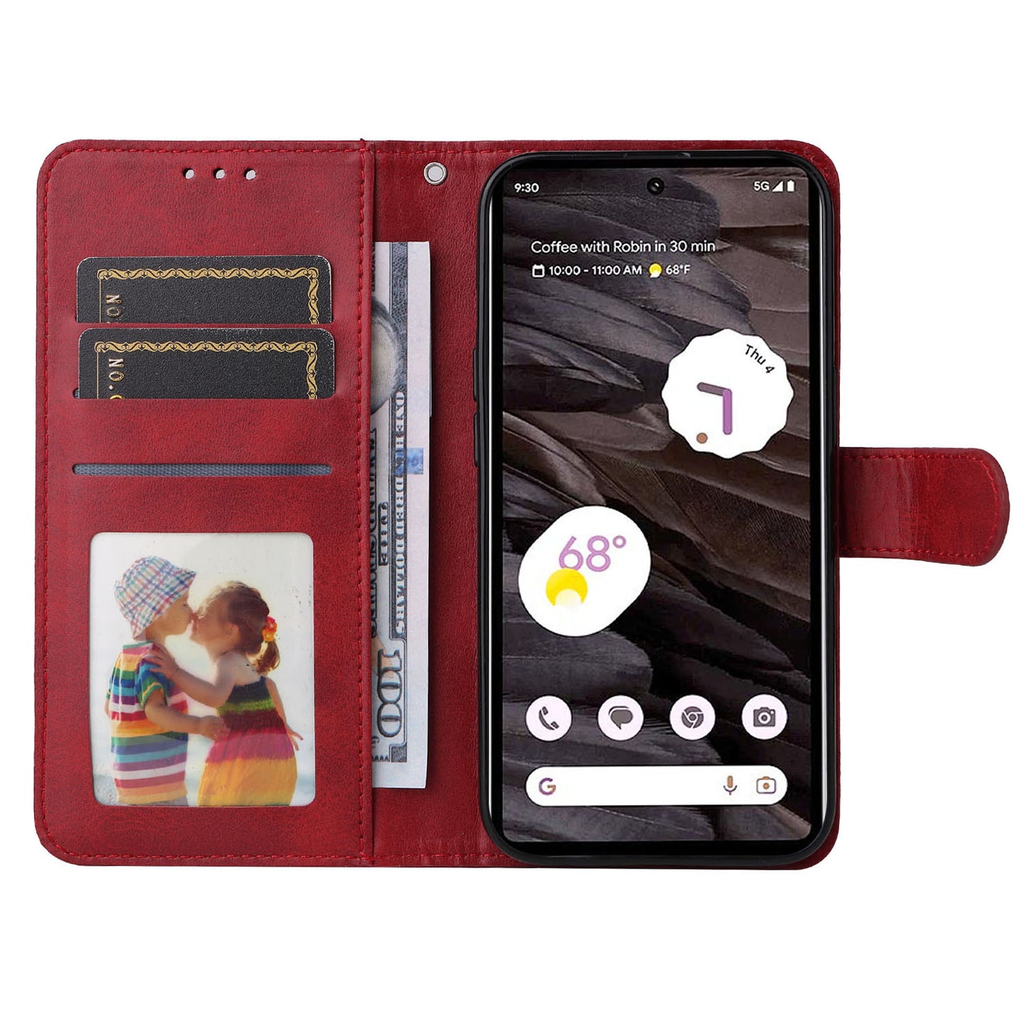 For Google Pixel 7a Cell Phone Cover Calf Texture PU Leather Wallet Stand Case with Strap