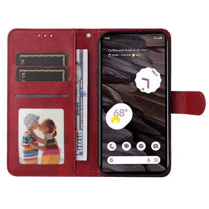 For Google Pixel 7a Cell Phone Cover Calf Texture PU Leather Wallet Stand Case with Strap