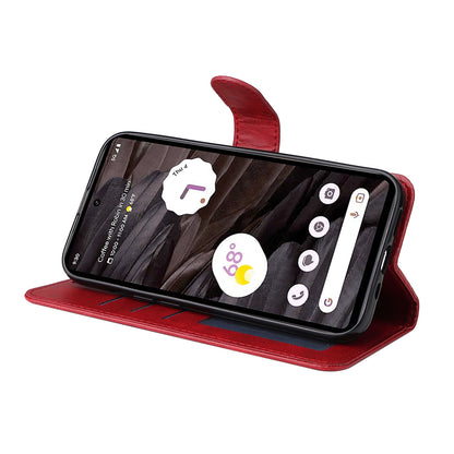 For Google Pixel 7a Cell Phone Cover Calf Texture PU Leather Wallet Stand Case with Strap