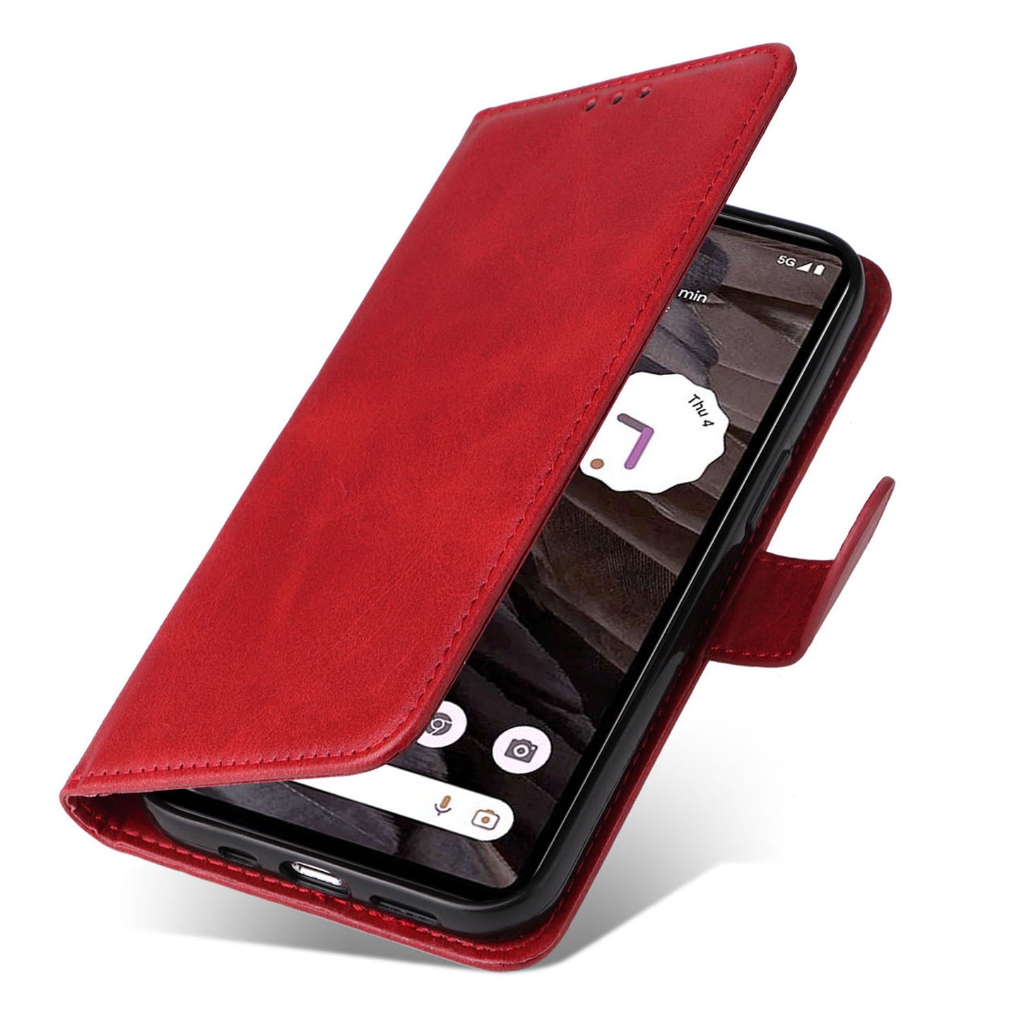 For Google Pixel 7a Cell Phone Cover Calf Texture PU Leather Wallet Stand Case with Strap