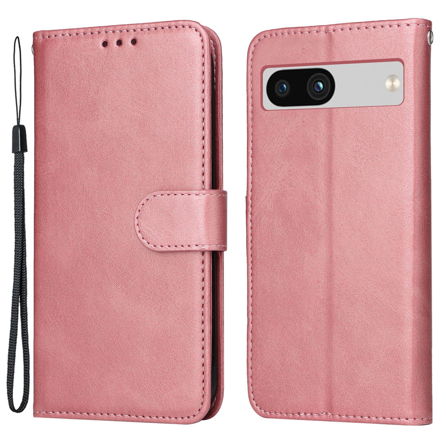 For Google Pixel 7a Cell Phone Cover Calf Texture PU Leather Wallet Stand Case with Strap