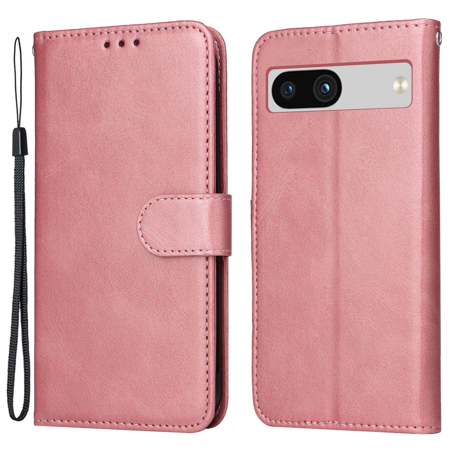For Google Pixel 7a Cell Phone Cover Calf Texture PU Leather Wallet Stand Case with Strap