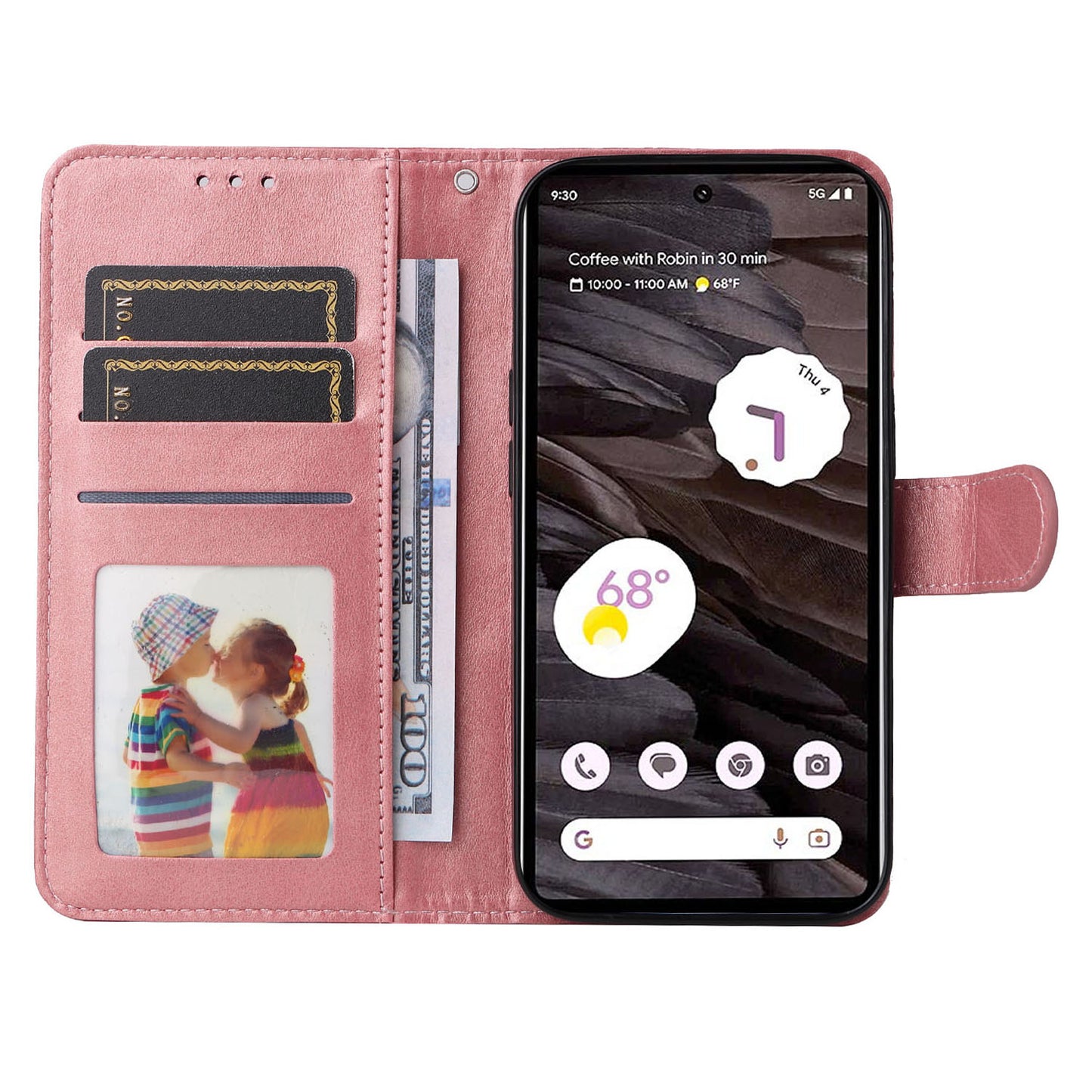 For Google Pixel 7a Cell Phone Cover Calf Texture PU Leather Wallet Stand Case with Strap