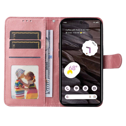 For Google Pixel 7a Cell Phone Cover Calf Texture PU Leather Wallet Stand Case with Strap