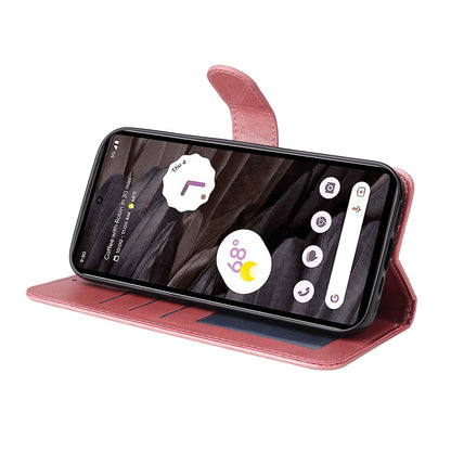 For Google Pixel 7a Cell Phone Cover Calf Texture PU Leather Wallet Stand Case with Strap