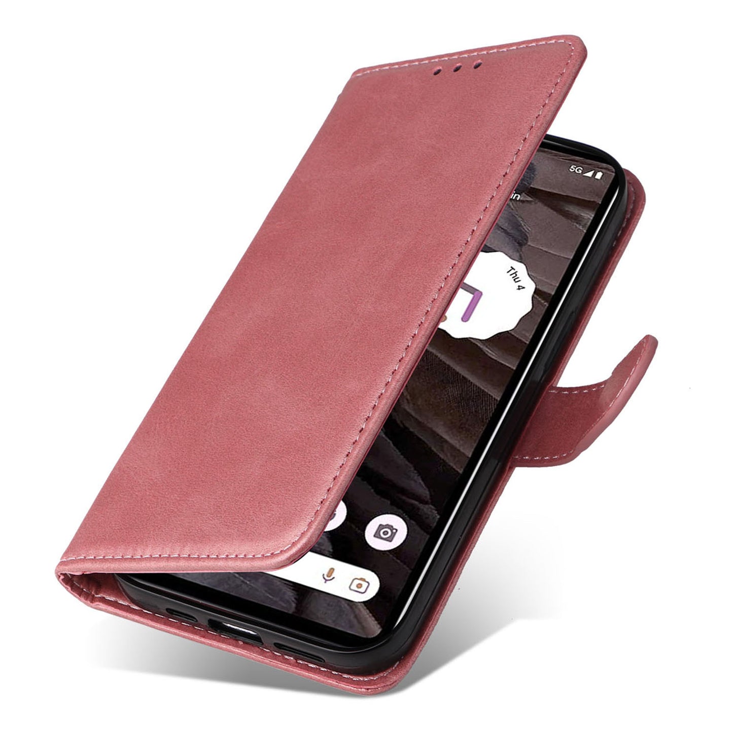 For Google Pixel 7a Cell Phone Cover Calf Texture PU Leather Wallet Stand Case with Strap