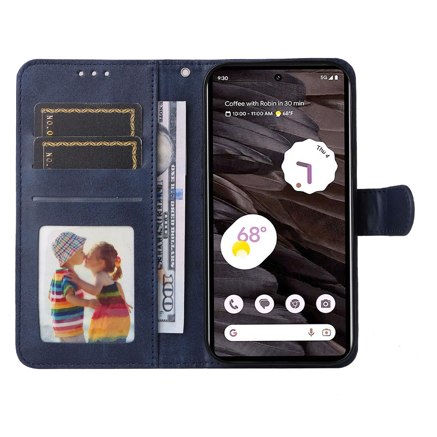 For Google Pixel 7a Cell Phone Cover Calf Texture PU Leather Wallet Stand Case with Strap