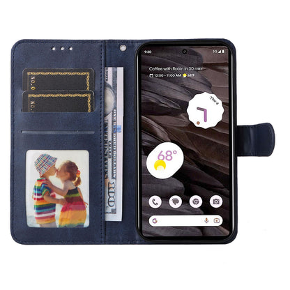 For Google Pixel 7a Cell Phone Cover Calf Texture PU Leather Wallet Stand Case with Strap