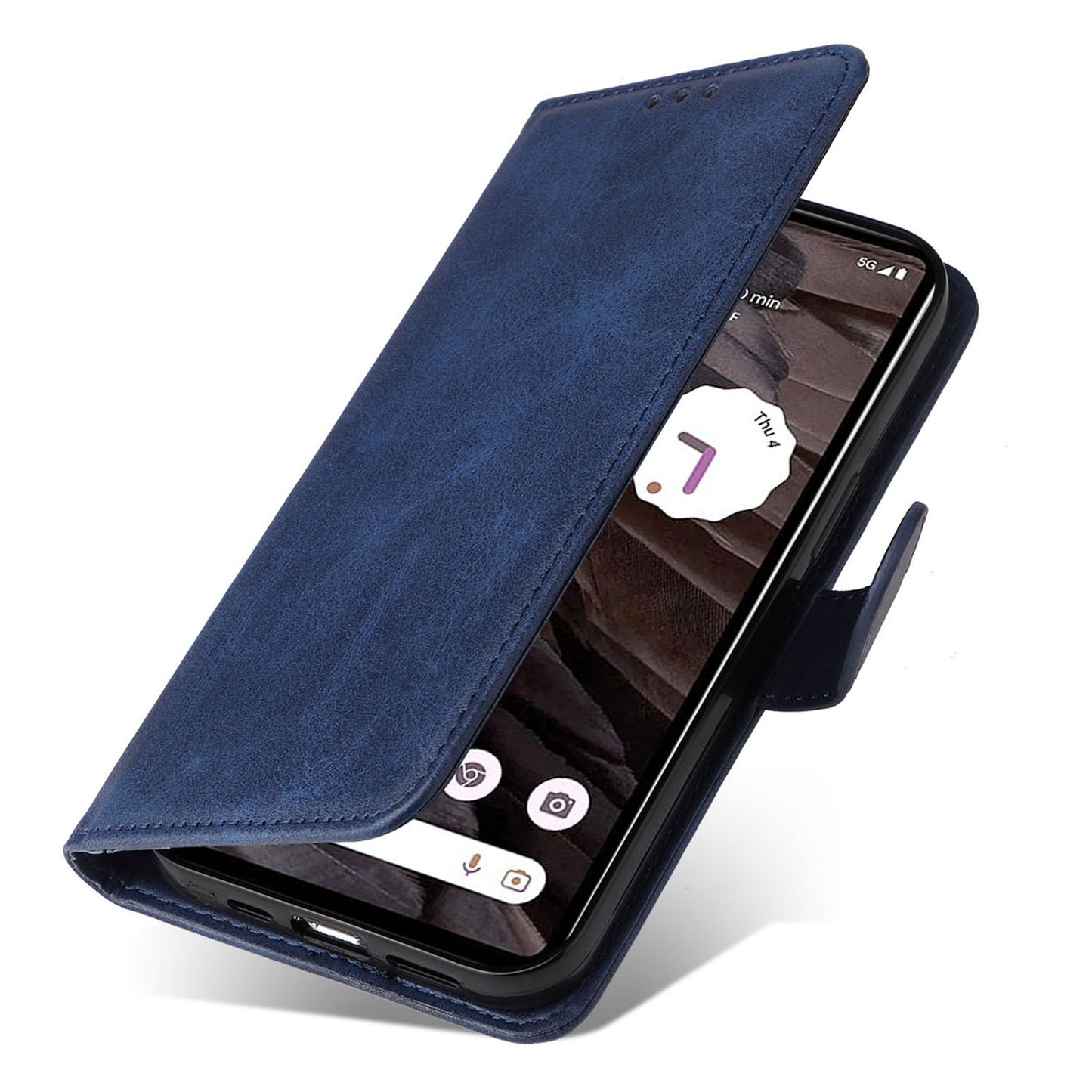 For Google Pixel 7a Cell Phone Cover Calf Texture PU Leather Wallet Stand Case with Strap