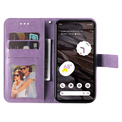 For Google Pixel 7a Anti-Scratch PU Leather Cover Case Flower Imprinting Phone Stand Wallet Phone Shell