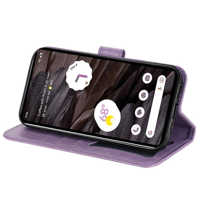 For Google Pixel 7a Anti-Scratch PU Leather Cover Case Flower Imprinting Phone Stand Wallet Phone Shell