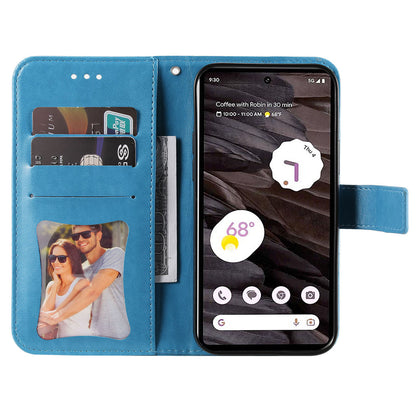 For Google Pixel 7a Anti-Scratch PU Leather Cover Case Flower Imprinting Phone Stand Wallet Phone Shell