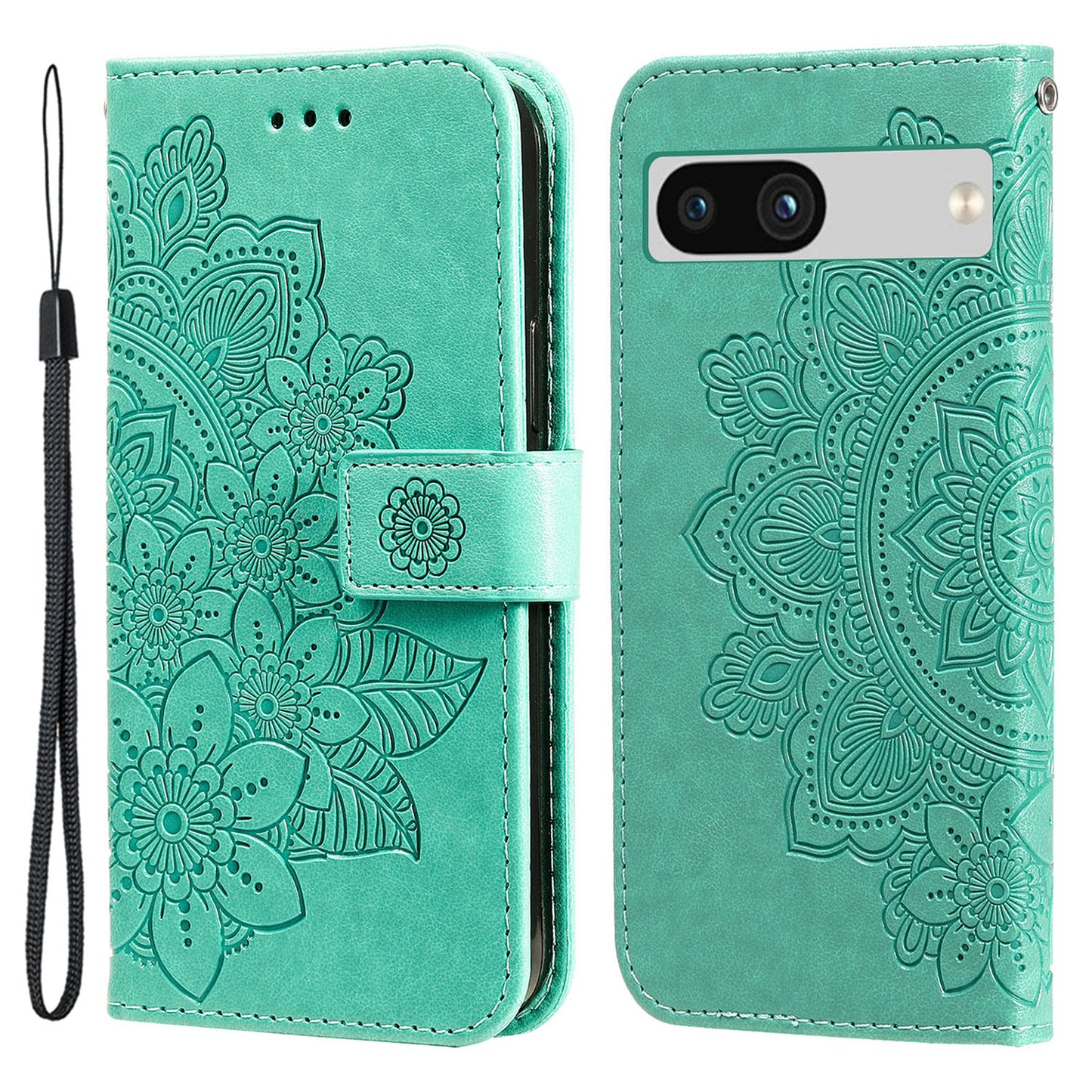 For Google Pixel 7a Anti-Scratch PU Leather Cover Case Flower Imprinting Phone Stand Wallet Phone Shell