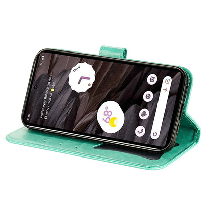 For Google Pixel 7a Anti-Scratch PU Leather Cover Case Flower Imprinting Phone Stand Wallet Phone Shell