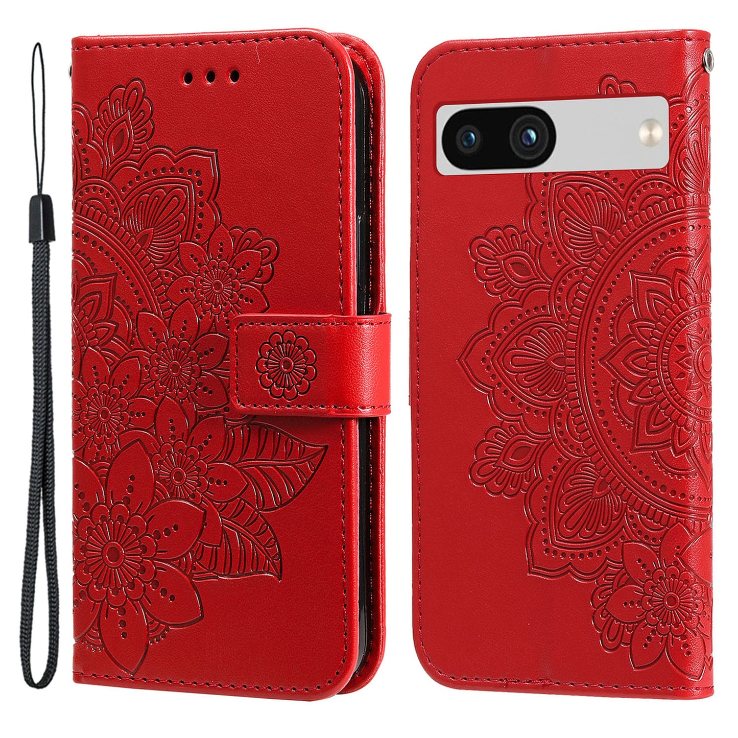 For Google Pixel 7a Anti-Scratch PU Leather Cover Case Flower Imprinting Phone Stand Wallet Phone Shell