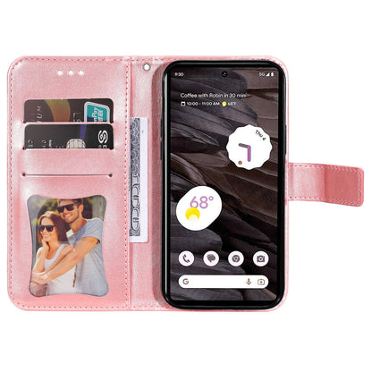 For Google Pixel 7a Anti-Scratch PU Leather Cover Case Flower Imprinting Phone Stand Wallet Phone Shell