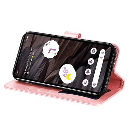 For Google Pixel 7a Anti-Scratch PU Leather Cover Case Flower Imprinting Phone Stand Wallet Phone Shell