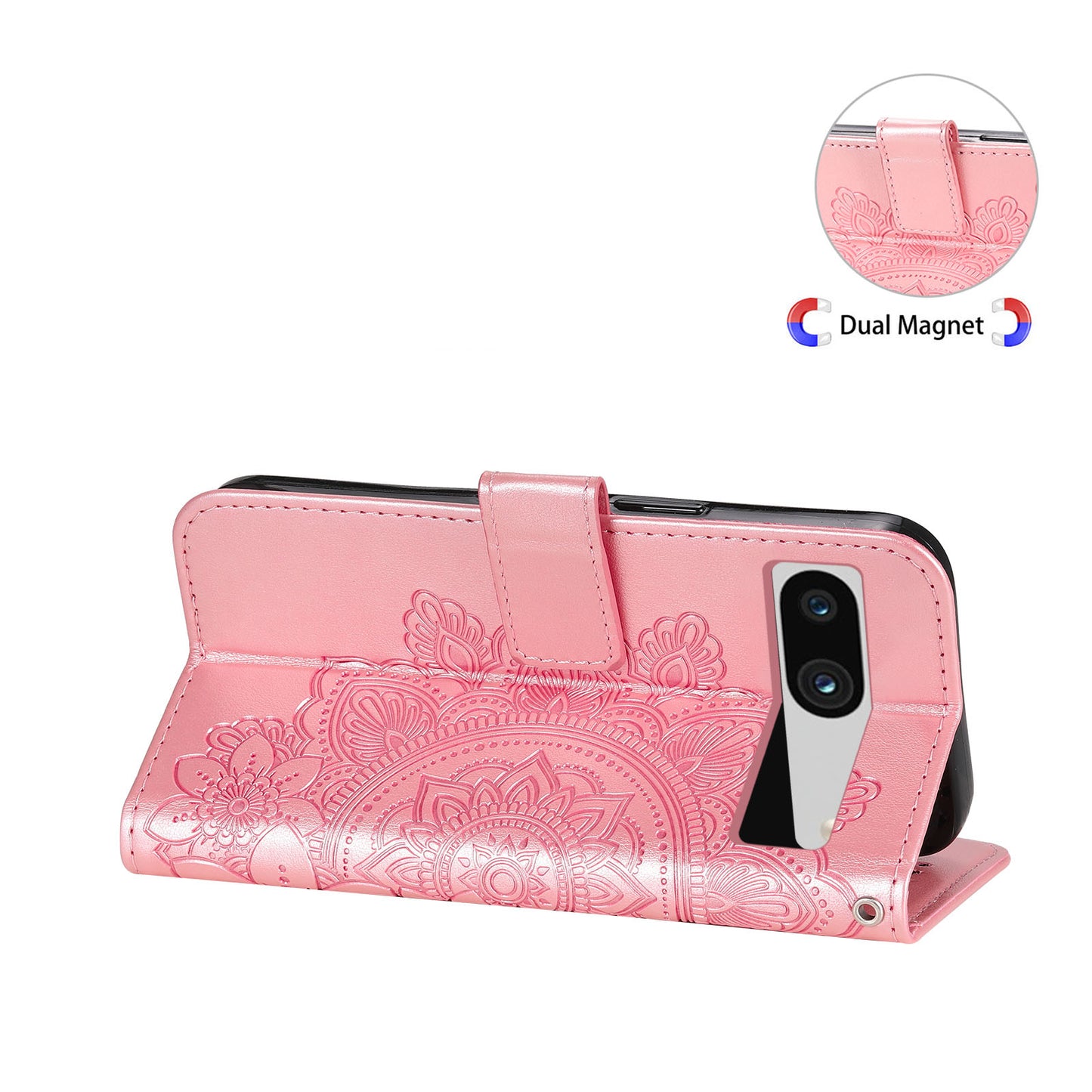 For Google Pixel 7a Anti-Scratch PU Leather Cover Case Flower Imprinting Phone Stand Wallet Phone Shell