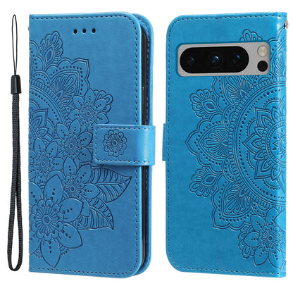 For Google Pixel 8 Pro Imprinting Flower Cell Phone Stand Wallet Shell PU Leather Cover Case