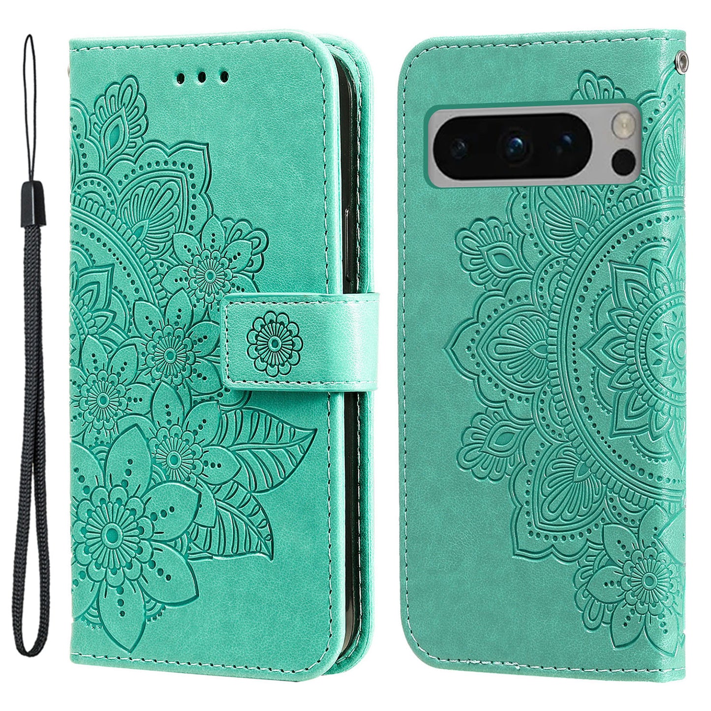 For Google Pixel 8 Pro Imprinting Flower Cell Phone Stand Wallet Shell PU Leather Cover Case