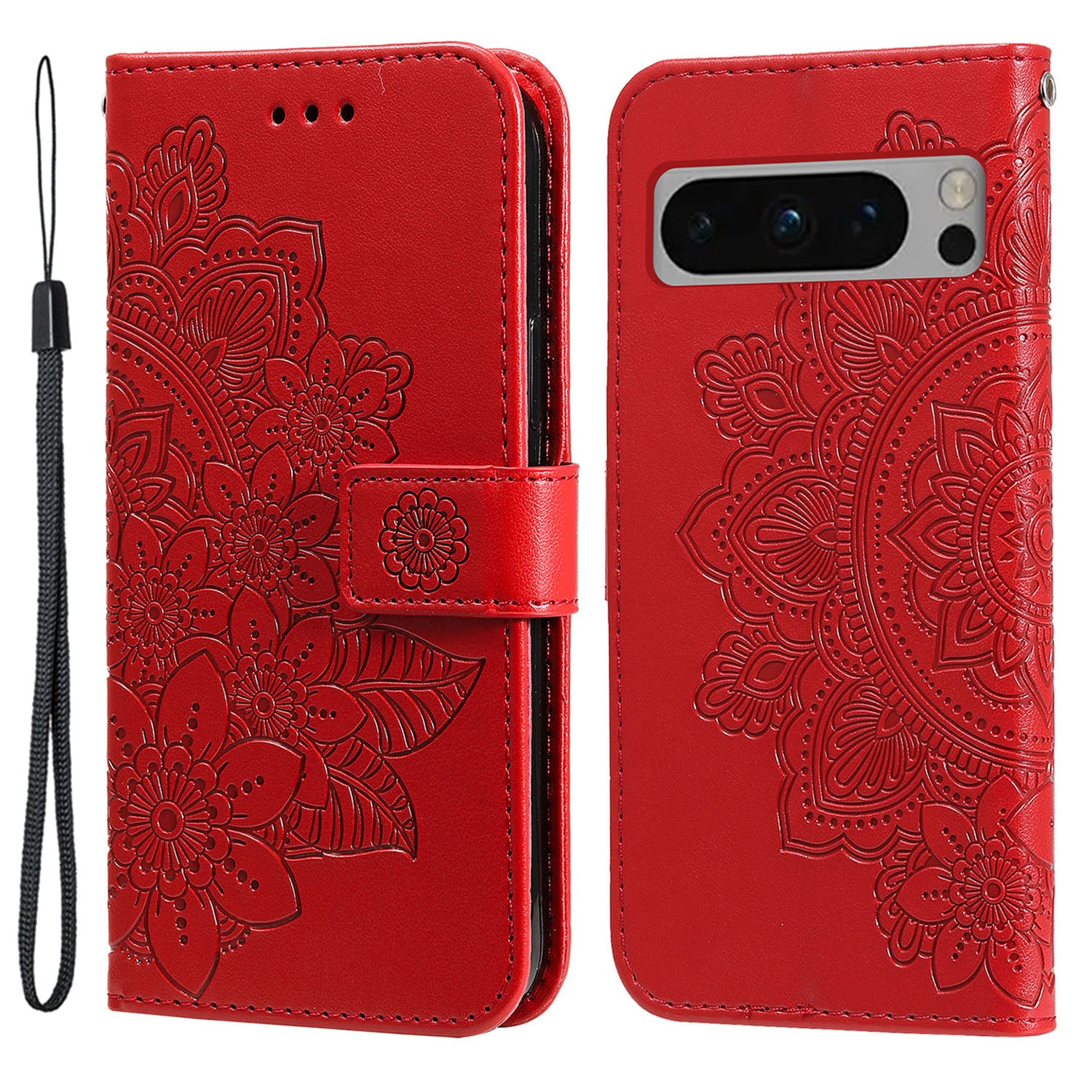 For Google Pixel 8 Pro Imprinting Flower Cell Phone Stand Wallet Shell PU Leather Cover Case